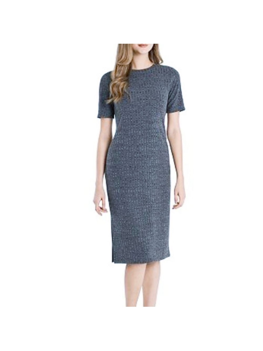 NWT Vince Camuto Heathered Slate Rib-Knit Short Sleeve Midi Dress Size Small